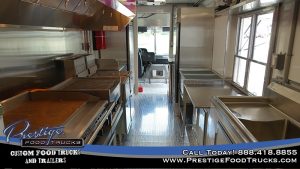 food truck interior with appliances and service window