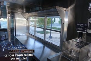 Food truck interior with service window