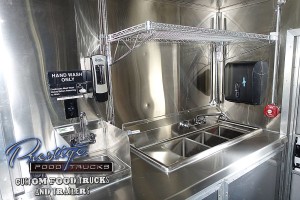 photo of food truck interior showing 3 bay sink