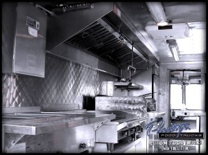 food truck interior with grill and various appliances