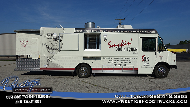 side view of Smokin' BBQ kitchen with food truck